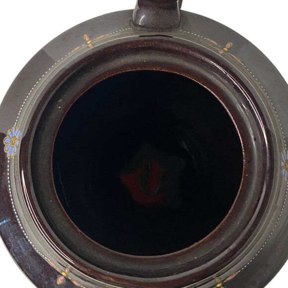 Vintage 1940's Glossy Brown Ceramic Teapot Moriage Painted Flower Made in Japan - Picture 6 of 10